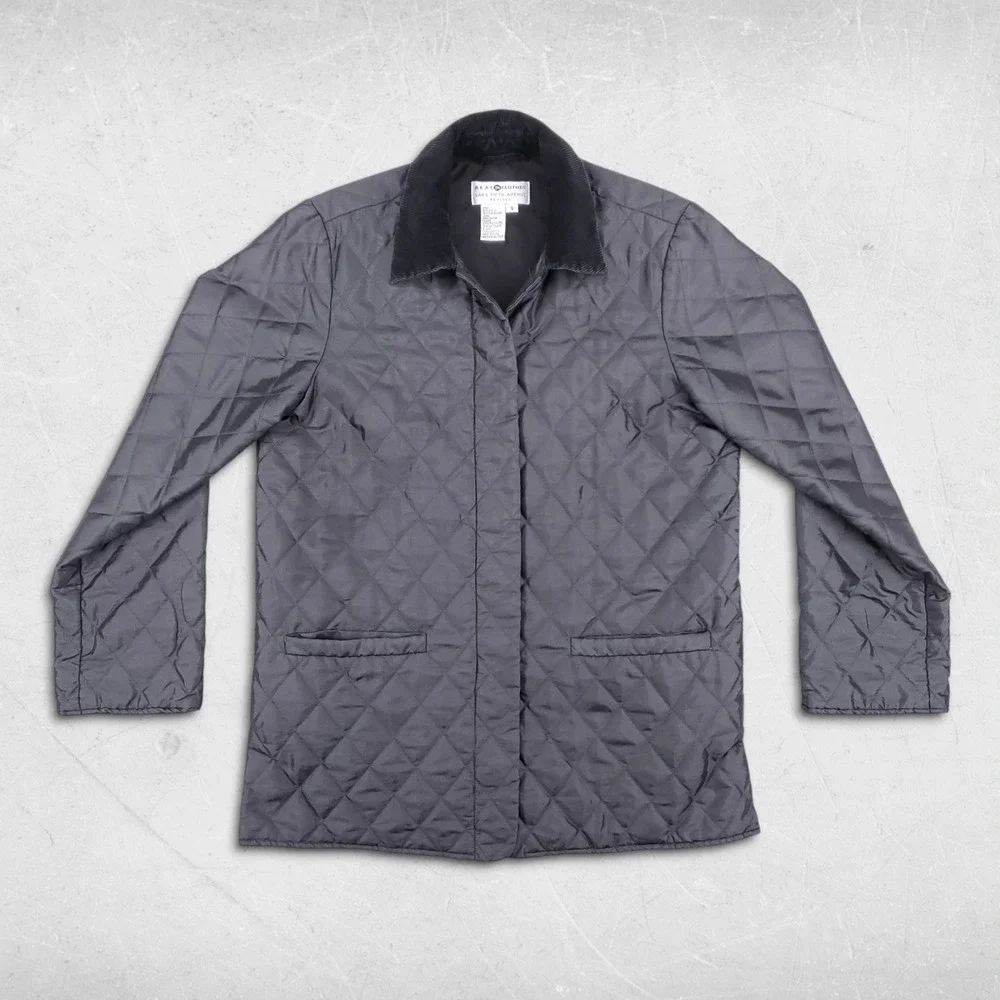 Real Clothes Saks Fifth Ave Petites Jacket Womens S Gray Quilted Collared Preppy
